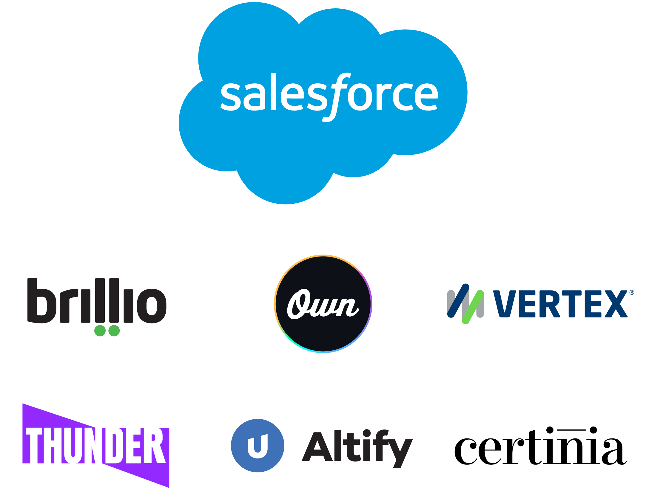 Logo - Salesforce, Brillio, Own, Vertex, Thunder, Altify, Certinia